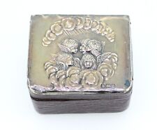 Victorian antique handmade pin box with faerie design on silver hallmarked lid picture