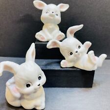 Vtg Bisque Homco #1458 White Bunny Rabbit Figurines Lot of 3 New Old Stock picture