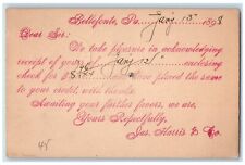 1898 Jas. Harris & Co. Bellefonte Pennsylvania PA Fleming PA Postal Card picture