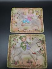 Vintage Chase  Porcelain Wall Art Plaques Boy Girl Riding Goats Japan (2) picture