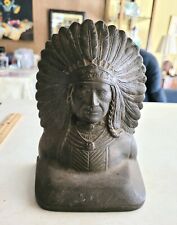 Large Vintage Native American Chief Bronze Bust Statue, bookend/ doorstop 6