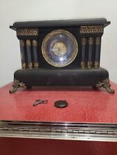 Antique Wood Gilbert Mantle Clock Works Good And Has Key And Weight picture