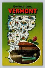 VT-Vermont, Green Mountain State, Map, Landmarks, Antique, Vintage Postcard picture