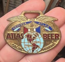 Rare Antique Vintage Cerveza Atlas Beer Enamel Brass Advertising Fob picture