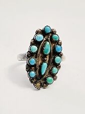 LG Vintage Zuni Sterling Coin Silver Natural Turquoise Cluster Ring Beautiful 8 picture