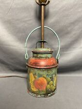 Vintage Folk Art Hand Painted Tin Milk Can Lamp Toleware Signed Alice 24