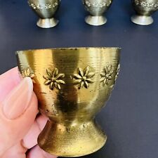 Vintage Brass Cups  Hand Carved Rare  Historical Decor 4 piece. picture