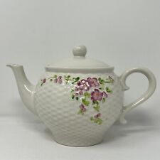 Vintage Teleflora Ceramic Porcelain Teapot 1985 w/ Lid White Lattice Floral Home picture