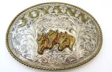Vintage Massive Belt Buckle OOAK JOYANN Horse Silver Overlay     B picture
