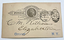 1c U.S. 1888 Postal Card SC# UX9 From New York Elizabethtown N.Y. Postal Card picture