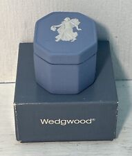 VTG Wedgwood Blue Jasperware Flower Girl Octagon Lidded Pill Trinket / Ring Box picture
