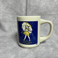 Morton Salt When It Rains It Pours 1956 Coffee Cup Mug Blue White Girl Yellow picture