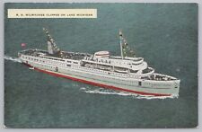 Transportation~SS Milwaukee Clipper On Lake Michigan Aerial View~Vintage PC picture