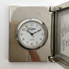 Elgin Watch Women 31mm Silver Tone Desk Clock 44mm Phot Frame New Battery picture