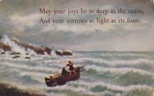 c1912 Boat 2 Men in Ocean Greeting Inspirational Hammond Press Postcard picture