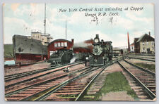 New York Central Boat Unloading Copper Range  RR Dock Postcard 1911 picture