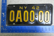 New York License Plate Sample NY 1942 Tag # 0A00-00 42 picture