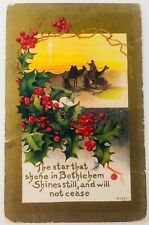Vintage Christmas Postcard Star of Bethlehem Wise Men Camels Holly 1917  picture