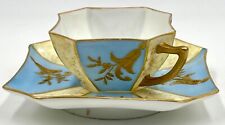 EXCEPTIONAL c1922 TINY SQUARE BLUE & GOLD CUP & SAUCER, L.R.& L. LIMOGES picture