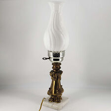 Vintage Marble Base Ornate Brass & Milk Glass Shade Electric Lamp picture