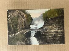 Postcard NY Letchworth State Park Bridge Lower Falls Hand Colored Albertype picture