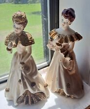 A Pair Of 2 Vintage Hand Painted Ceramic Victorian Ladies Beautiful Condition 🤎 picture