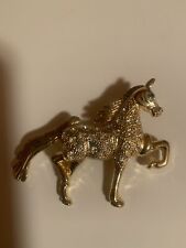 Vintage Gold Tone Horse with Green Jeweled Eye  Pin/Brooch Unmarked picture