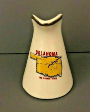 Vintage Oklahoma The Sooner State Mini Porcelain Pitcher Trimmed in Gold picture