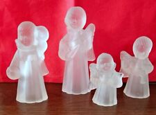 4 Angel Candleholders Musicians Frosted Glass Christmas Decor Holiday Table Set picture