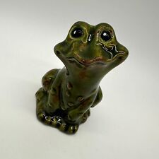 Vintage Frog Figurine Smiling Green Kitschy Ceramic Woodland Creature 1970s picture
