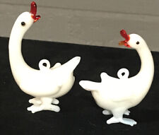 Two Antique German Blown White Milk Glass Singing Geese Hanging Loop Pendant picture
