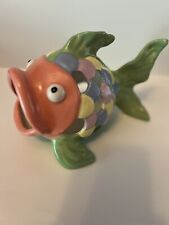 Large Ceramic Multi Colored Open Mouth Fish Figurine Candle Holder picture
