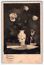 1934 Latvia Russia Still Life Flower Vase Figuren RPPC Photo Antique Postcard picture