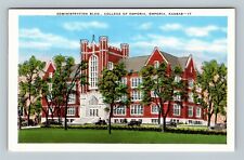 Emporia KS, Admin Building at College Emporia, Kansas Vintage Postcard picture