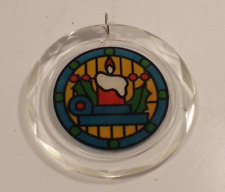 Vtg Acrylic Holly Berry Candle Stained Glass Style Christmas Holiday Ornament picture