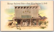 Vtg Illinois IL Chicago Railroad Fair 1949 Gold Gulch Bank Station Postcard picture