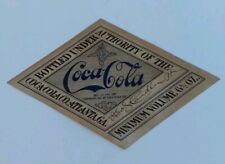 Coca Cola Straight Side Bottle 6 oz 1907 Style Diamond Paper Label Unused picture