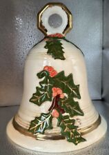Vintage 1970's Hand painted Ceramic Christmas bell with Holly Large 8.75x8.25 picture