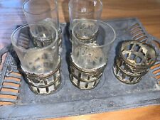 4.5 ANTIQUE SHOT GLASSES WITH VERY ORNATE METAL WORK AND  Tobacco TRAY Japanese picture