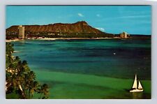 Waikiki HI-Hawaii, Diamond Head, Antique, Vintage Souvenir Postcard picture