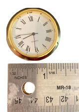 Mini Quartz Clock Fitting 1-3/8” round with White Black/Roman Numerals Gold Trim picture
