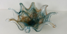❤️ Vintage Murano Style Art Glass Blue Orange Swirl Glass Bowl/Vase /Centerpiece picture