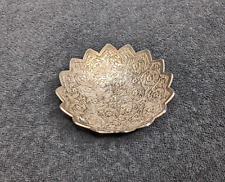 Vintage Ornate Silverplate Floral Etched Design Trinket Dish 3.75