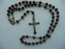 Antique ROSARY 59 BALL CHOCOLATE IRISE.. VIRGIN MARY / SACRED HEART OF JESUS picture