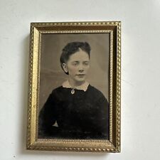 Antique TinType , Civil War Era? - Seated Lady in White Collar, Young Woman picture