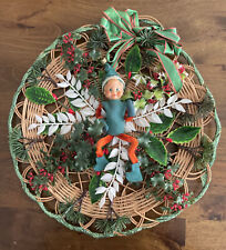 RARE Vintage Pixie Elf Flower Holly Wreath Wall Decoration picture