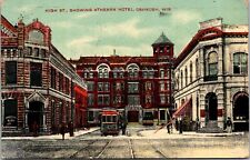 1909 High St Athearn Hotel Restaurant Trolley Oshkosh Wisconsin Postcard JB8 picture