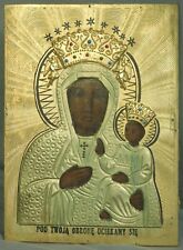Vintage 1920 Antique Polish Oil Painting Icon Gold Gesso Madonna Child Jesus picture