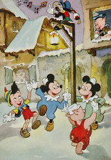 Vtg 1950s Walt Disney Postcard BONNE ANNEE Mickey Minnie Pinocchio Figaro picture