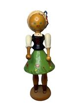 Vintage Adorable Polish Girl In Skirt With Flowers Wood Folk Art Doll Poland picture